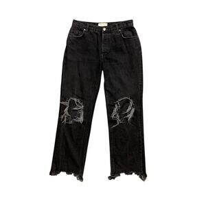We The Free People Jeans Womens 26 Black Maggie Straight Distressed Button Fly